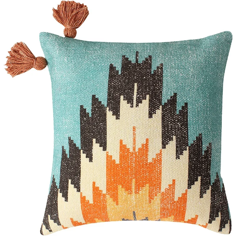 Benzara BM219685 18 x 18 Fiery Printed Cotton Accent Cushion Cover, Multicolor