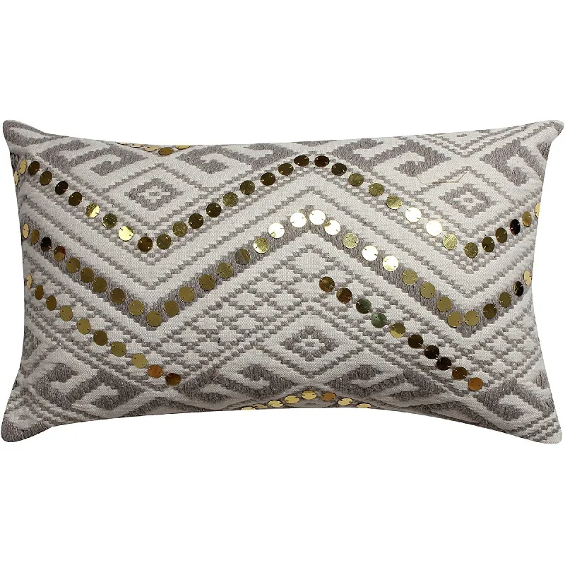 Benzara BM219695 Geometric Pattern Dhurrie Cushion Cover with Sequin Embellishment, Gray