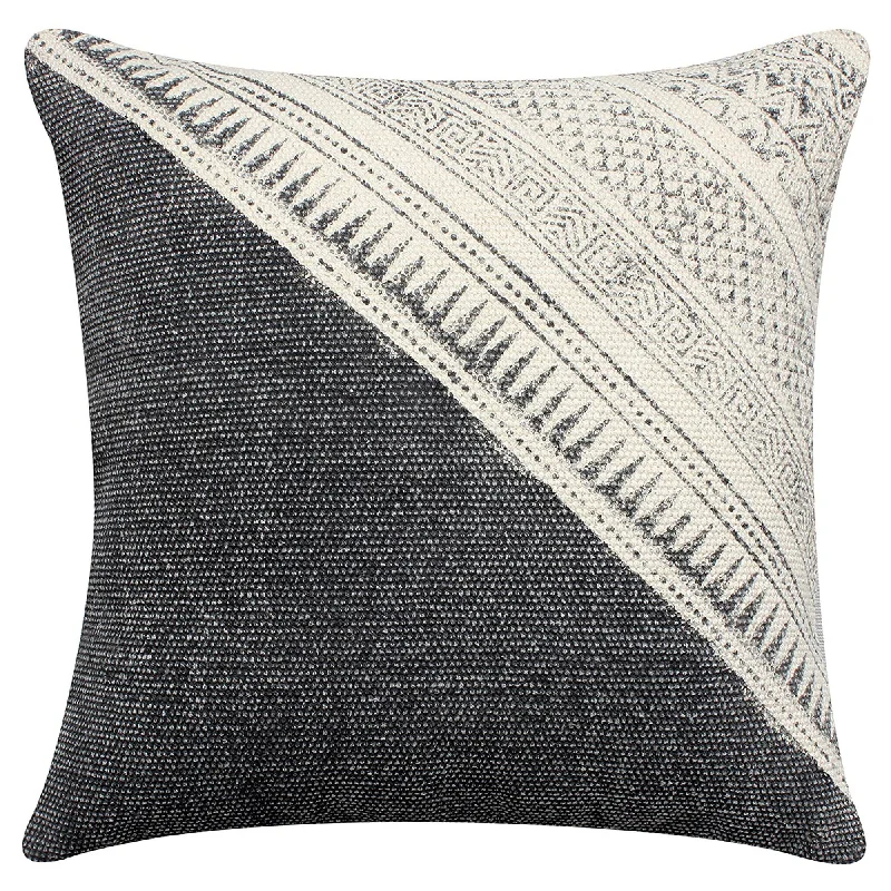 Benzara BM219723 18 X 18 `` Dhurrie Cushion Cover with Diagonal Pattern, Gray and White