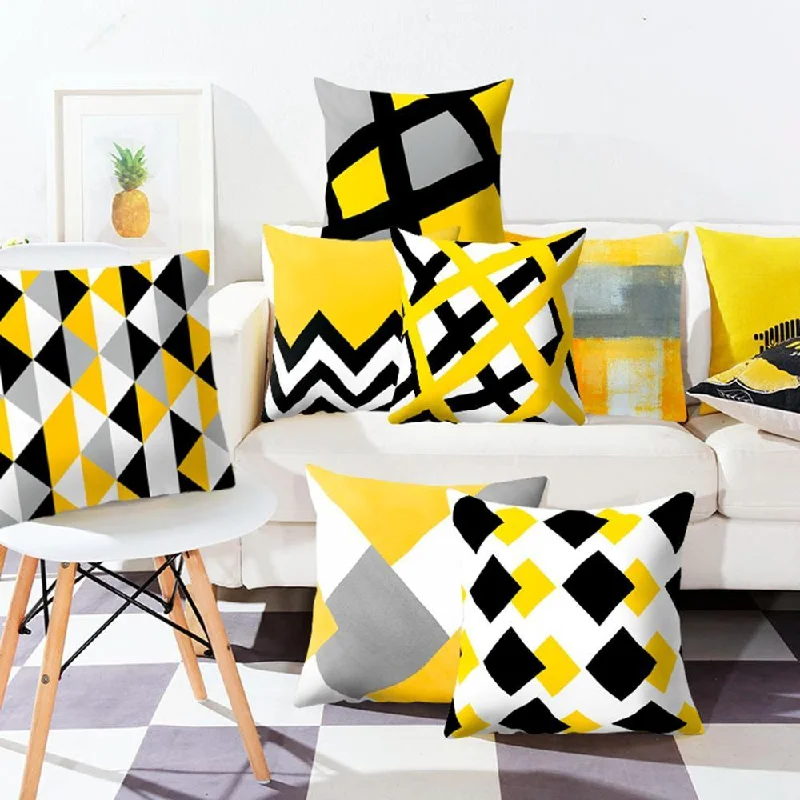 Frigg Yellow Black Geometric Pattern Square Cushion Cover