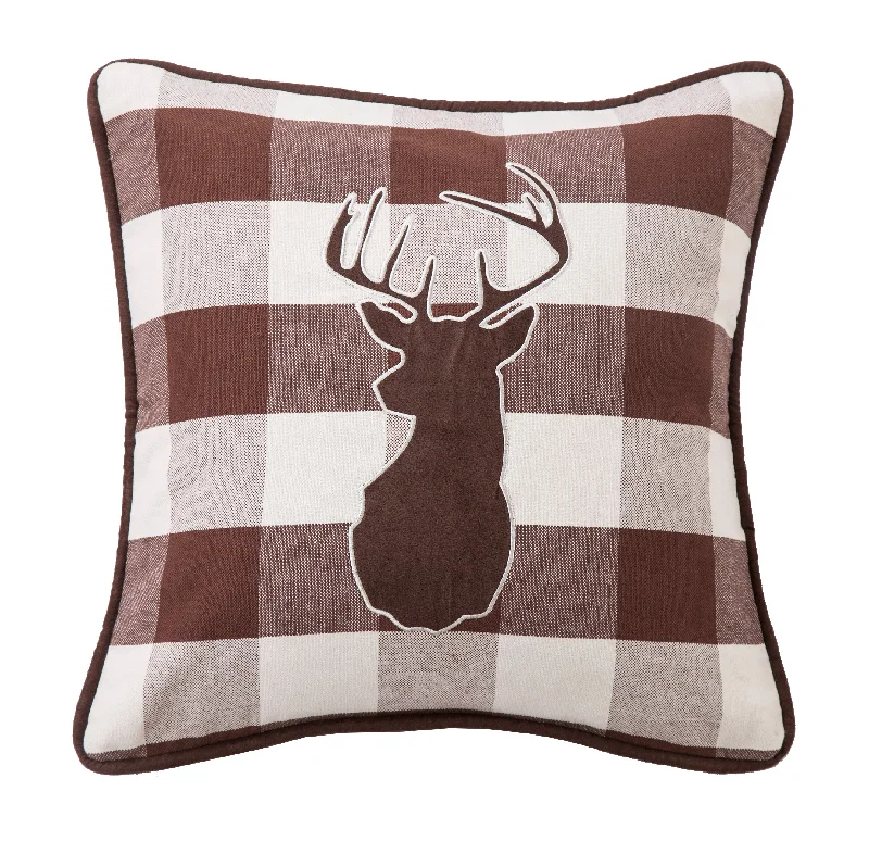 HiEnd Accents Embroidered Deer on Buffalo Linen Fabric