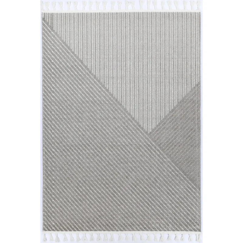 Aegean Cream Grey Geometric Striped Rug