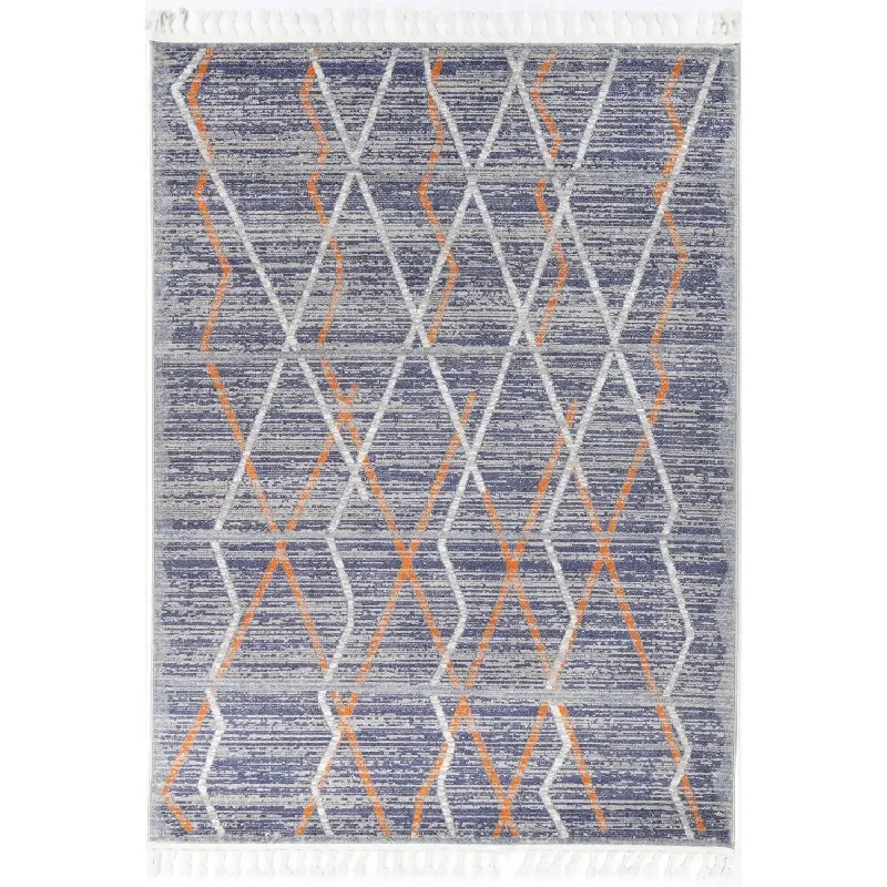 Asilah Grey Navy Moroccan Rug