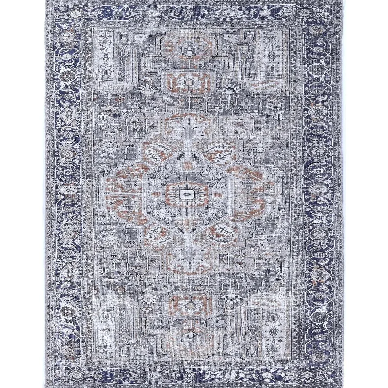 Rajah Navy and Rust Vintage Medallion Rug