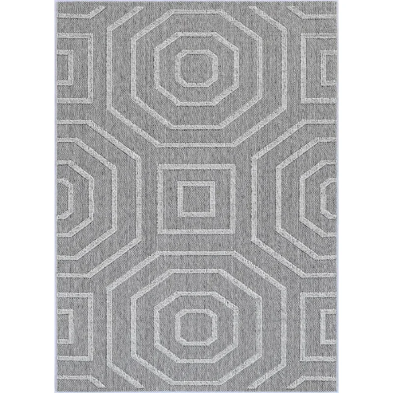 Port Villa Devesi Grey Geometric Flatweave Rug