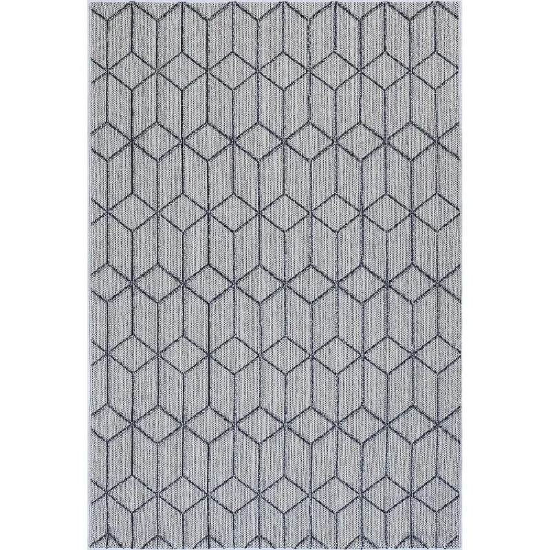 Port Villa Greenslade Charcoal Geometric Flatweave Rug