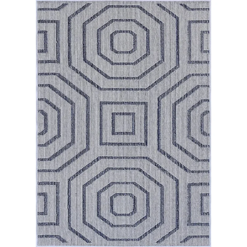 Port Villa Hale Blue Grey Geometric Flatweave Rug