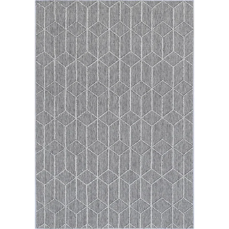 Port Villa Sikua Grey Geometric Flatweave Rug