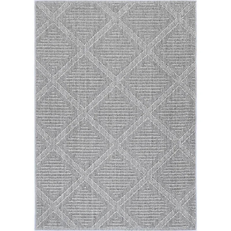 Port Villa Vouza Grey Geometric Flatweave Rug