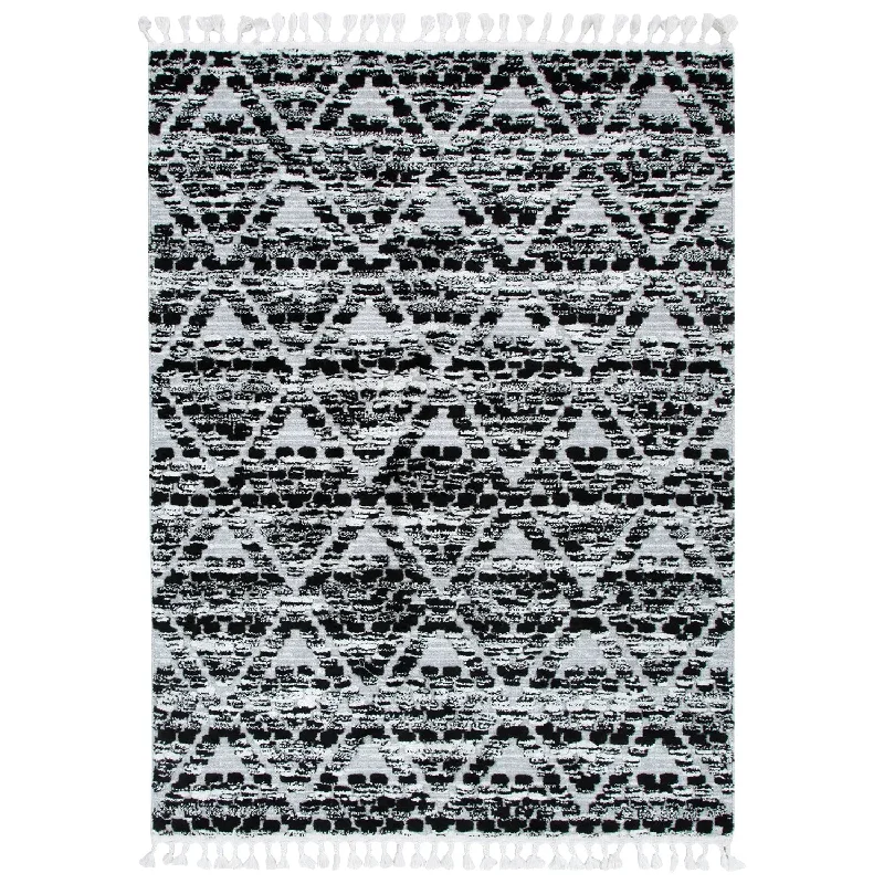 Zellige Diamond Patterned Black White Rug