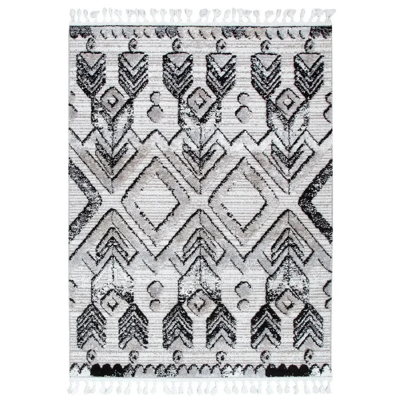 Zellige Tribal Grey Black Rug