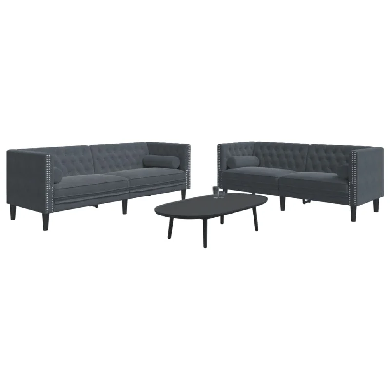 2 Piece Chesterfield Sofa Set with Bolsters Dark Gray Velvet