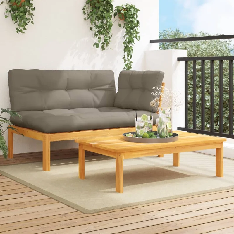 2 Piece Patio Pallet Sofa Set with Cushions Solid Wood Acacia