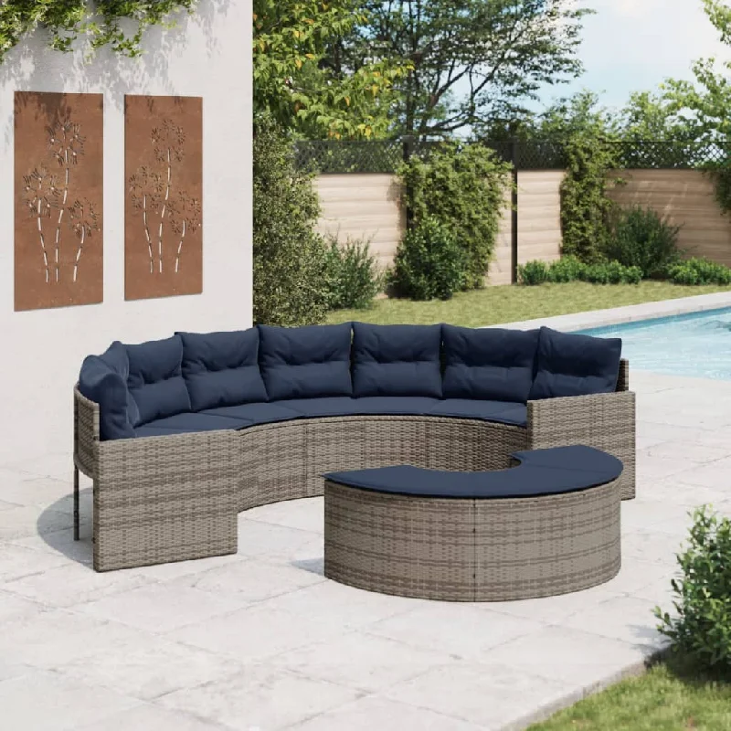 2 Piece Patio Sofa Set Half-Round Gray Poly Rattan