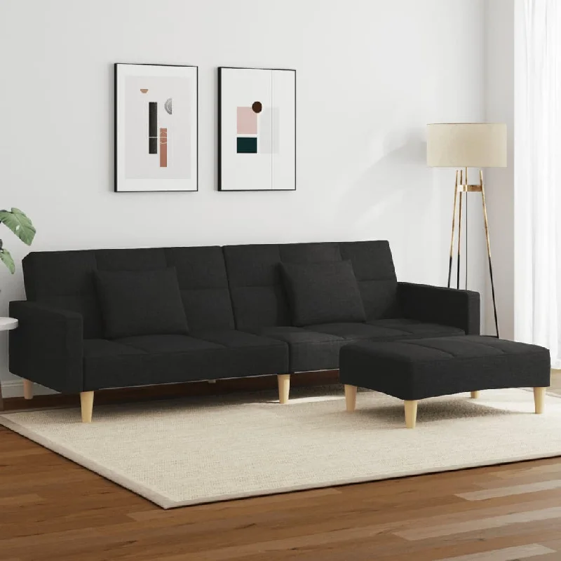 2-Seater Sofa Bed with Footstool Black Fabric