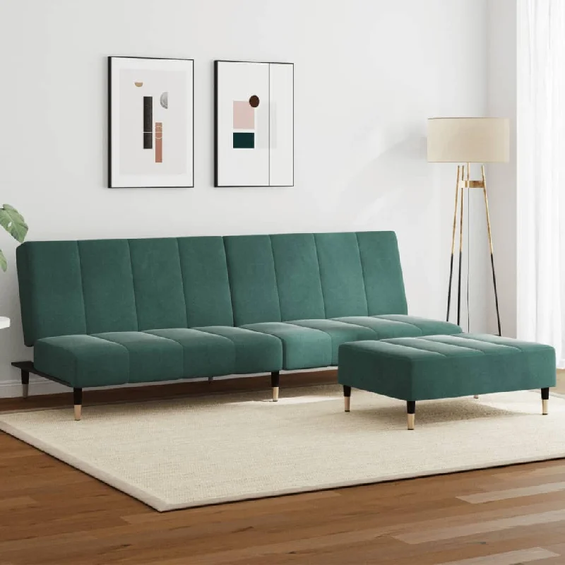 2-Seater Sofa Bed with Footstool Dark Green Velvet