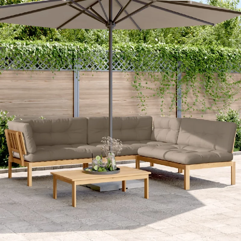 4 Piece Patio Pallet Sofa Set with Cushions Solid Wood Acacia