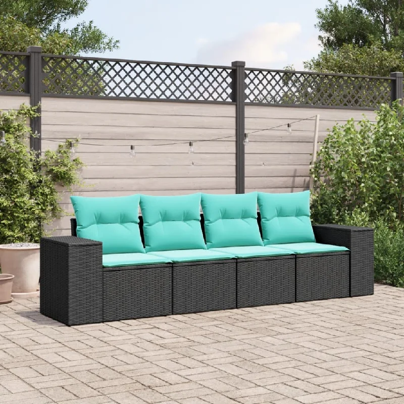 4 Piece Patio Sofa Set with Cushions Black Poly Rattan