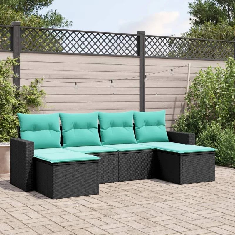 6 Piece Patio Sofa Set with Cushions Black Poly Rattan