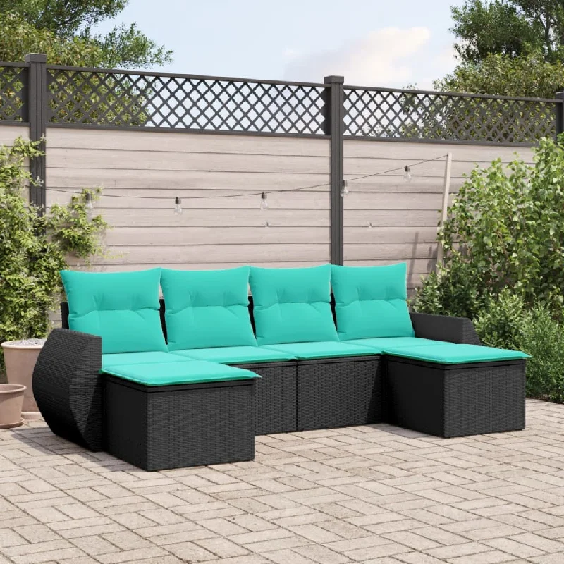 6 Piece Patio Sofa Set with Cushions Black Poly Rattan