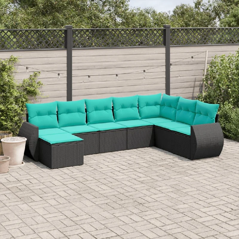 8 Piece Patio Sofa Set with Cushions Black Poly Rattan