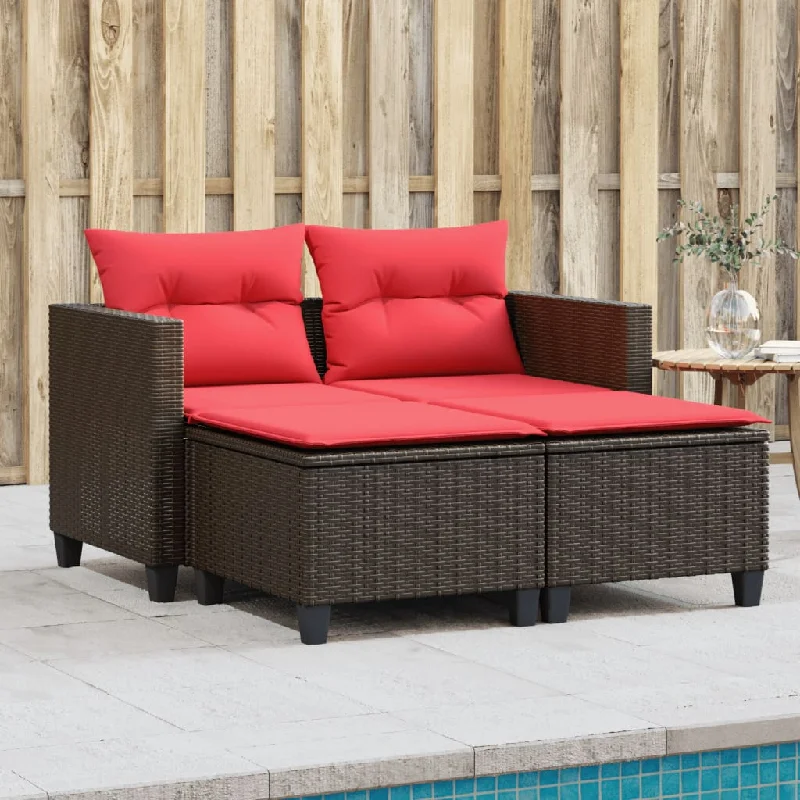 Patio Sofa 2-Seater with Stools Outdoor Poly Rattan Brown/Gray/Black