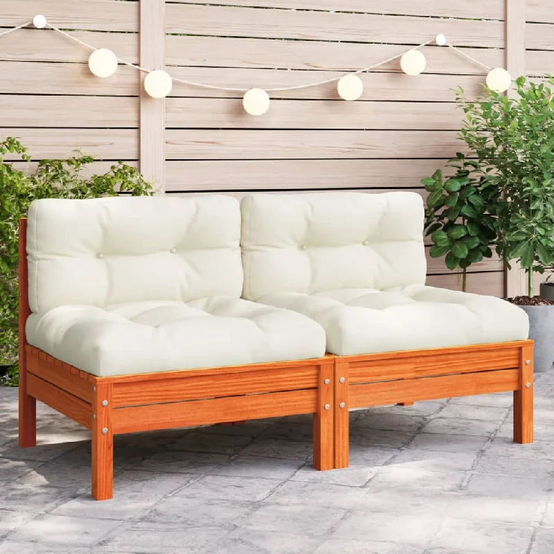 Patio Sofa Armless with Cushions Wax Brown Solid Wood Pine