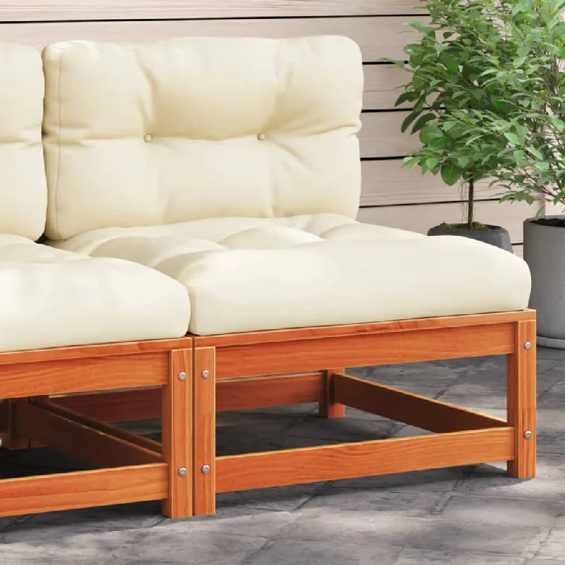 Patio Sofa Armless with Cushions Wax Brown Solid Wood Pine