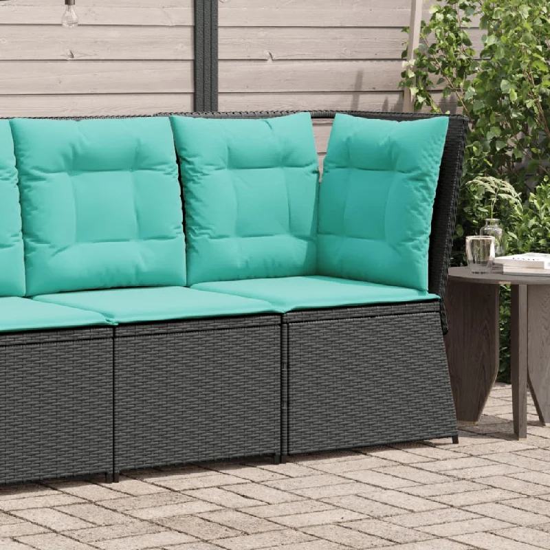 Patio Sofa Corner with Cushions Black Poly Rattan