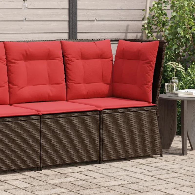 Patio Sofa Corner with Cushions Brown Poly Rattan