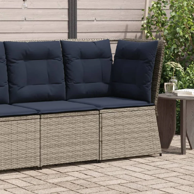 Patio Sofa Corner with Cushions Gray Poly Rattan