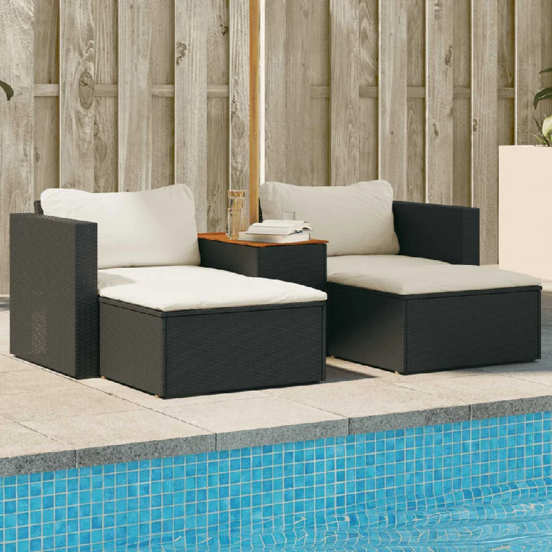 Patio Sofa Set with Cushions Balcony Garden 5 Piece Poly Rattan Acacia