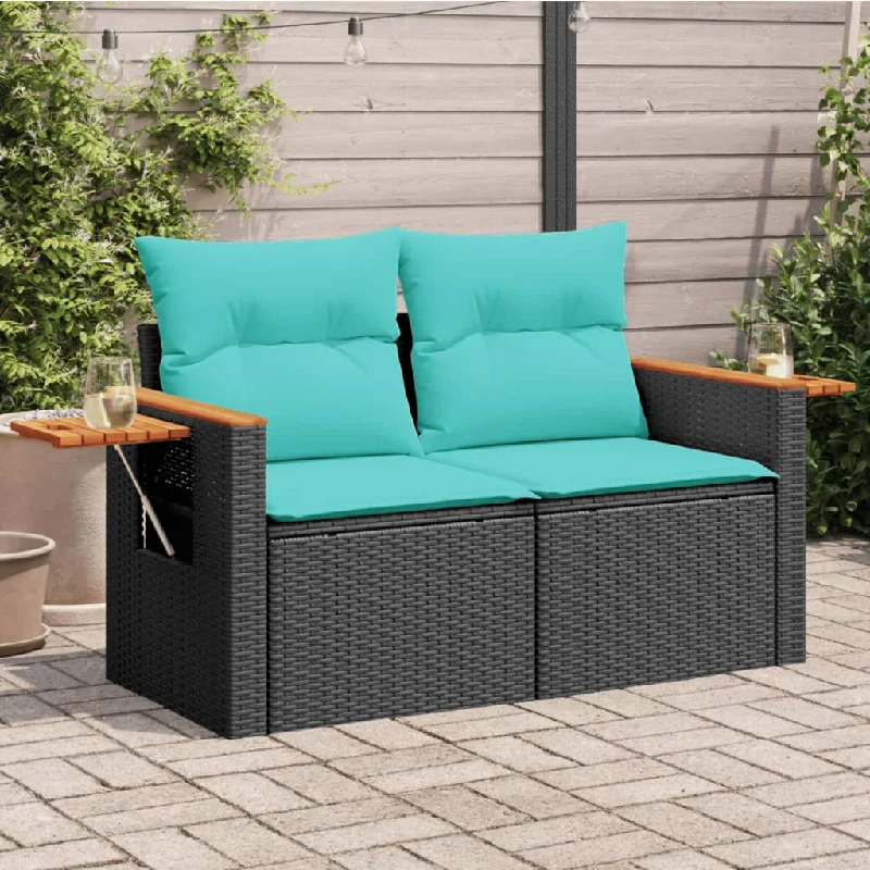 Patio Sofa with Cushions 2-Seater Black Poly Rattan