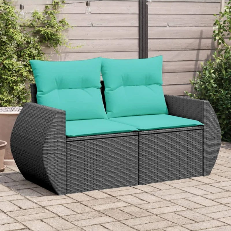 Patio Sofa with Cushions 2-Seater Black Poly Rattan