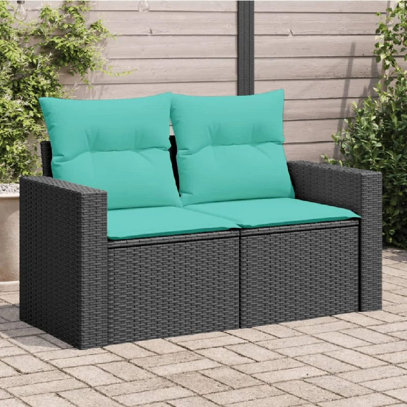 Patio Sofa with Cushions 2-Seater Black Poly Rattan