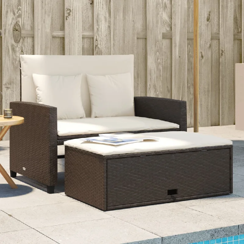 Patio Sofa with Cushions 2-Seater Brown Poly Rattan