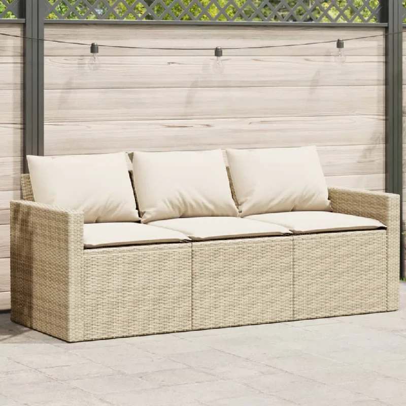 Patio Sofa with Cushions 3-Seater Beige Poly Rattan