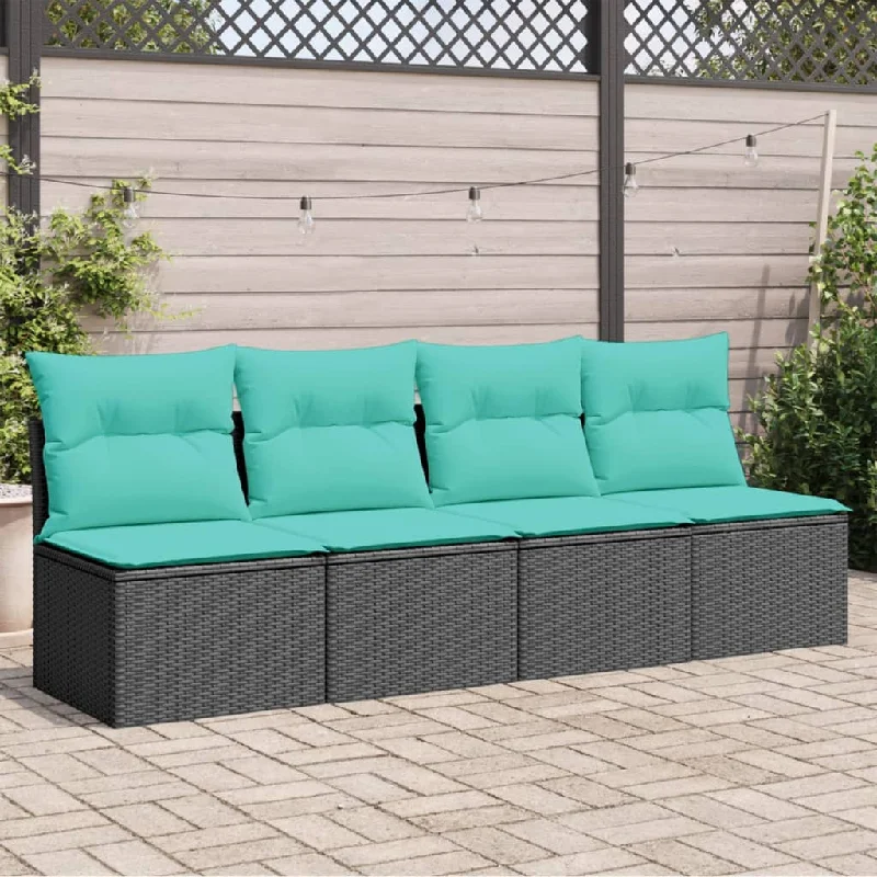 Patio Sofa with Cushions 4-Seater Black Poly Rattan