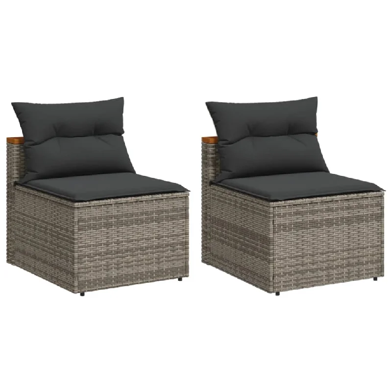 Patio Sofas Armless with Cushions Outdoor Seating 2 Pcs Poly Rattan