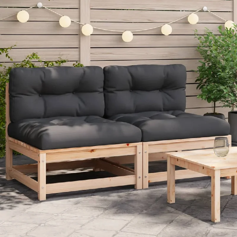 Patio Sofas Armless with Cushions 2 pcs Solid Wood Pine