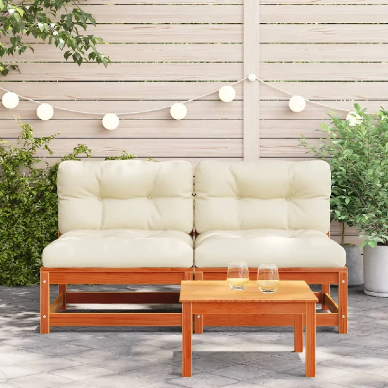 Patio Sofas Armless with Cushions 2 pcs Wax Brown Solid Wood Pine