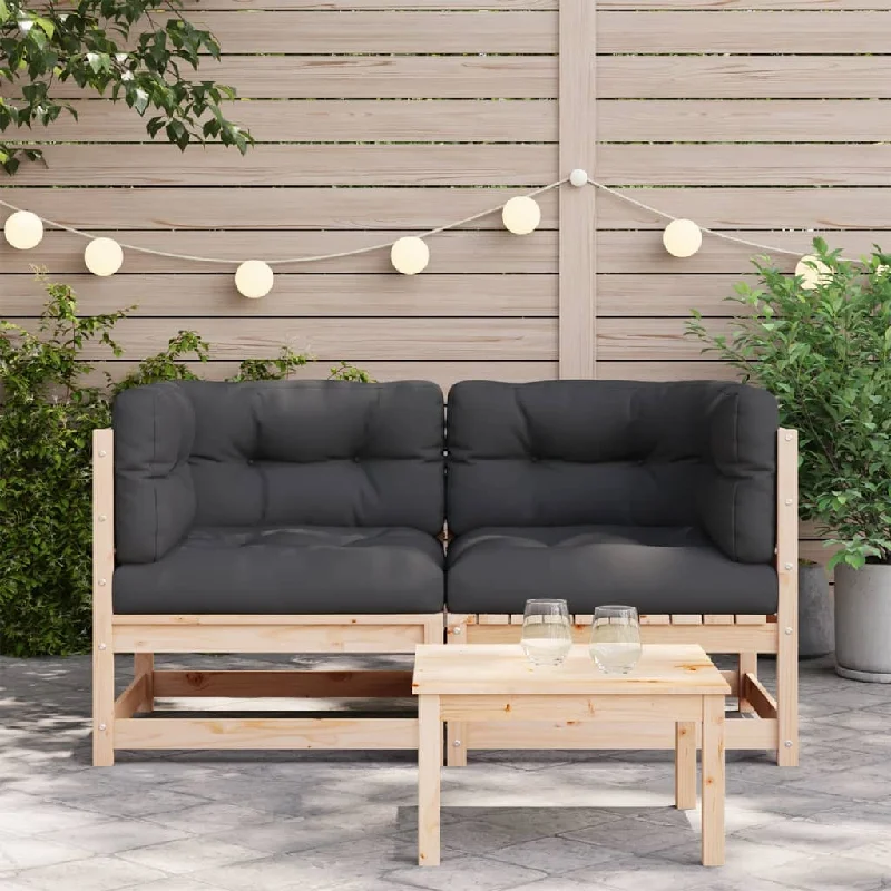 Patio Sofas Corner with Cushions 2 pcs Solid Wood Pine