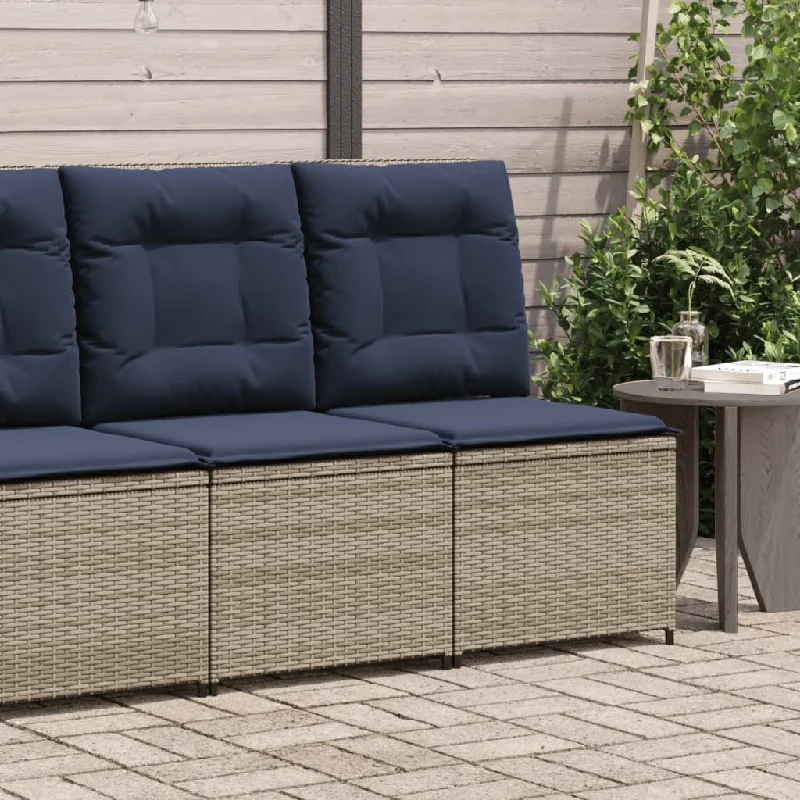 Reclining Patio Sofa with Cushions Gray Poly Rattan