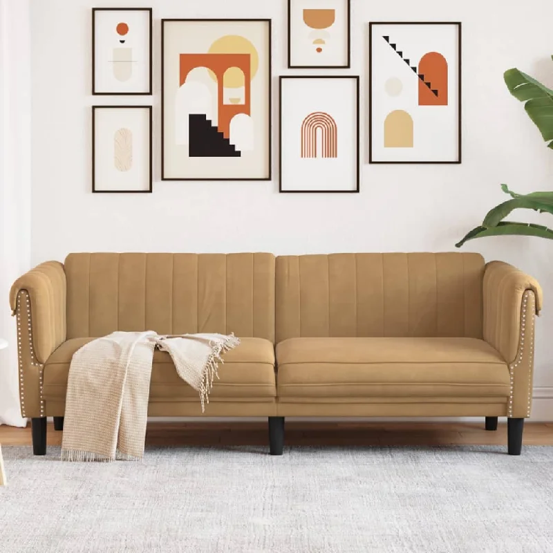 Sofa 3-Seater Brown Faux Suede Leather