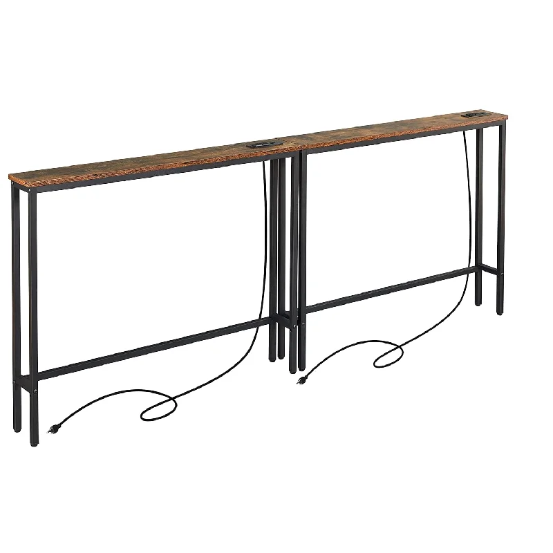 2 Pack 5.9" Narrow Console Sofa Table With Power Outlets, 39.4” L X 5.9" W X 3