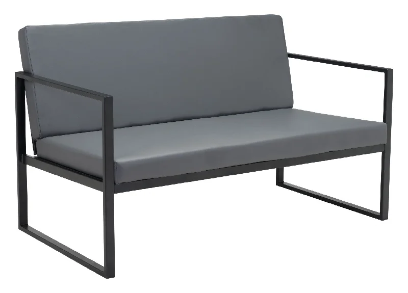 45" Gray Faux Leather Sofa With Black Legs