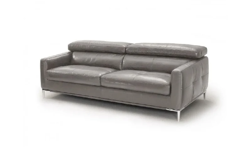 79" Dark Gray Leather Sofa With Silver Legs