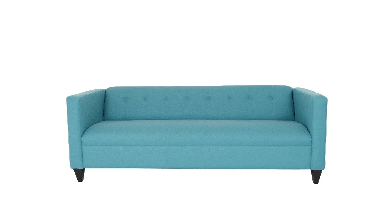 80" Teal Blue Polyester Sofa With Black Legs