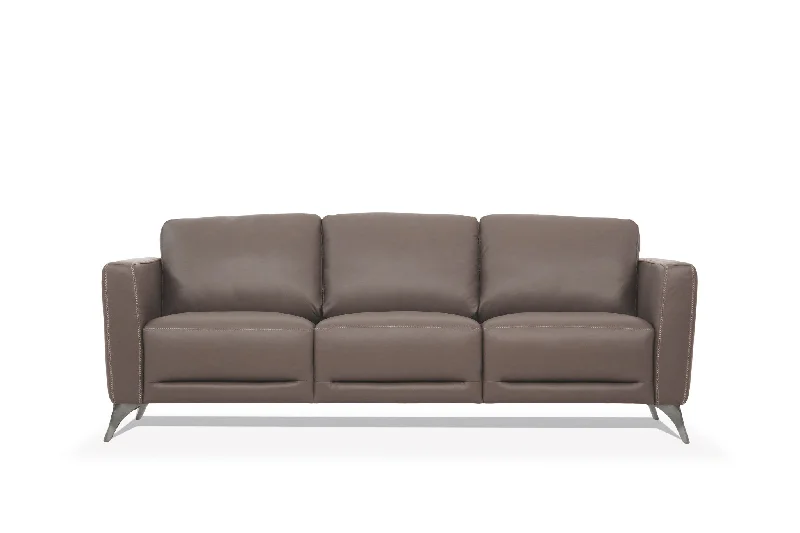 83" Taupe Leather Sofa With Black Legs