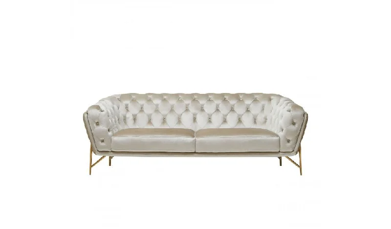 88" Beige Velvet Sofa With Gold Legs